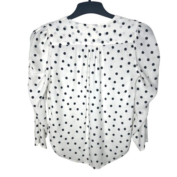 Maeve By Anthropologie Jourdain Blouse Polka Dot Ruched Sleeve Button Down X-S - Picture 14 of 15